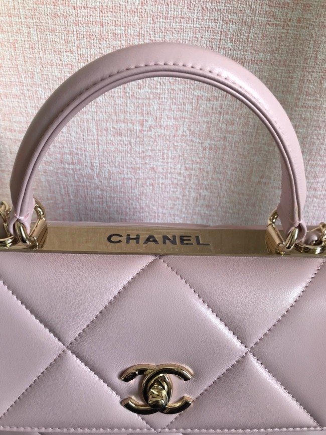 Chanel CC original lambskin top handle flap bag A92236 pink&Gold-Tone Metal
