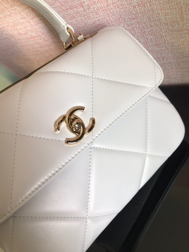 Chanel CC original lambskin top handle flap bag A92236 white&Gold-Tone Metal