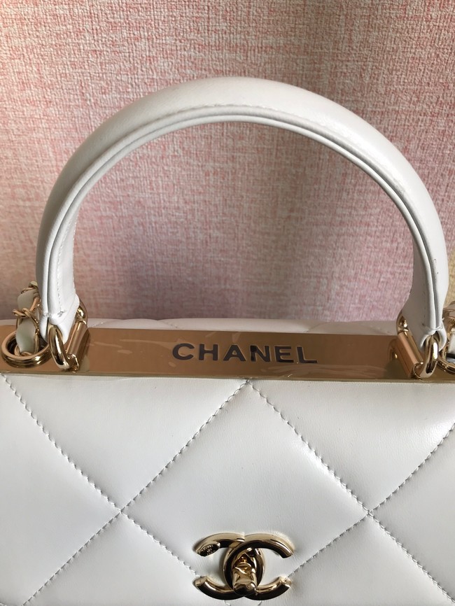 Chanel CC original lambskin top handle flap bag A92236 white&Gold-Tone Metal