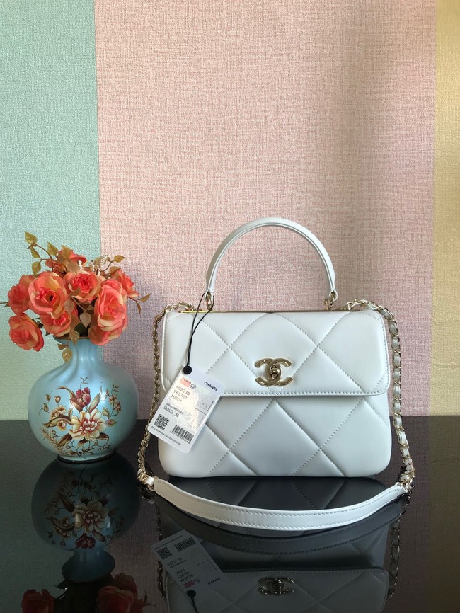 Chanel CC original lambskin top handle flap bag A92236 white&Gold-Tone Metal