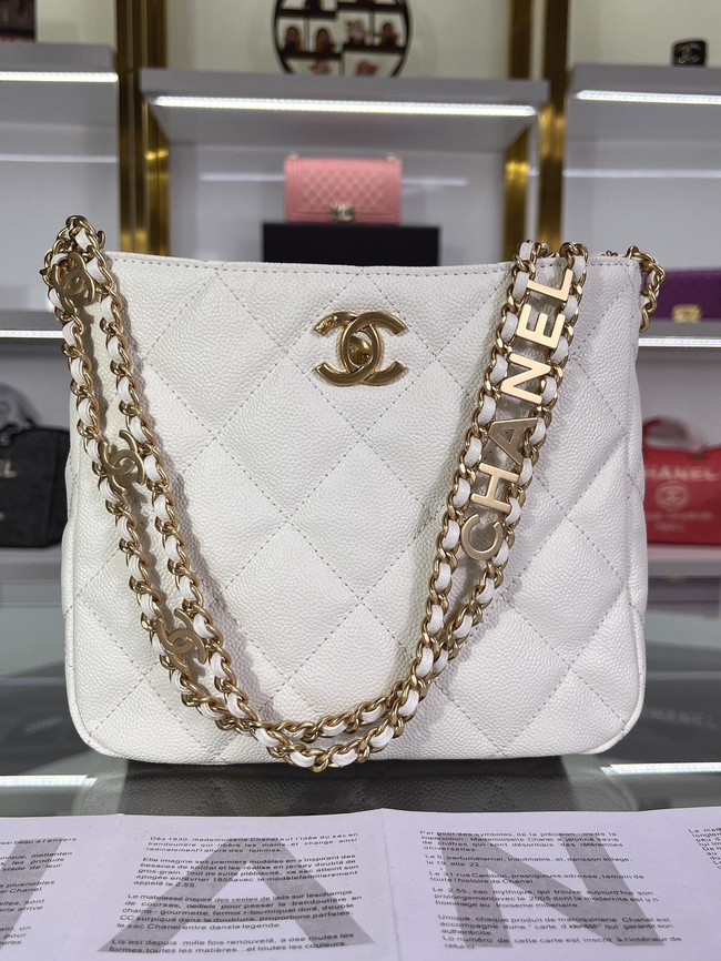Chanel Shoulder Bag Grained Calfskin&Gold-Tone Metal AS3223 white