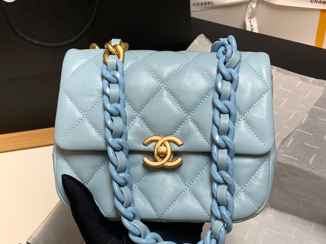 Chanel mini Shoulder Bag Lambskin&Gold-Tone Metal AS3205 sky blue