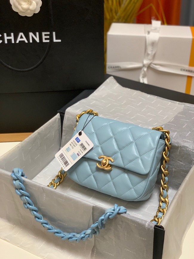 Chanel mini Shoulder Bag Lambskin&Gold-Tone Metal AS3205 sky blue