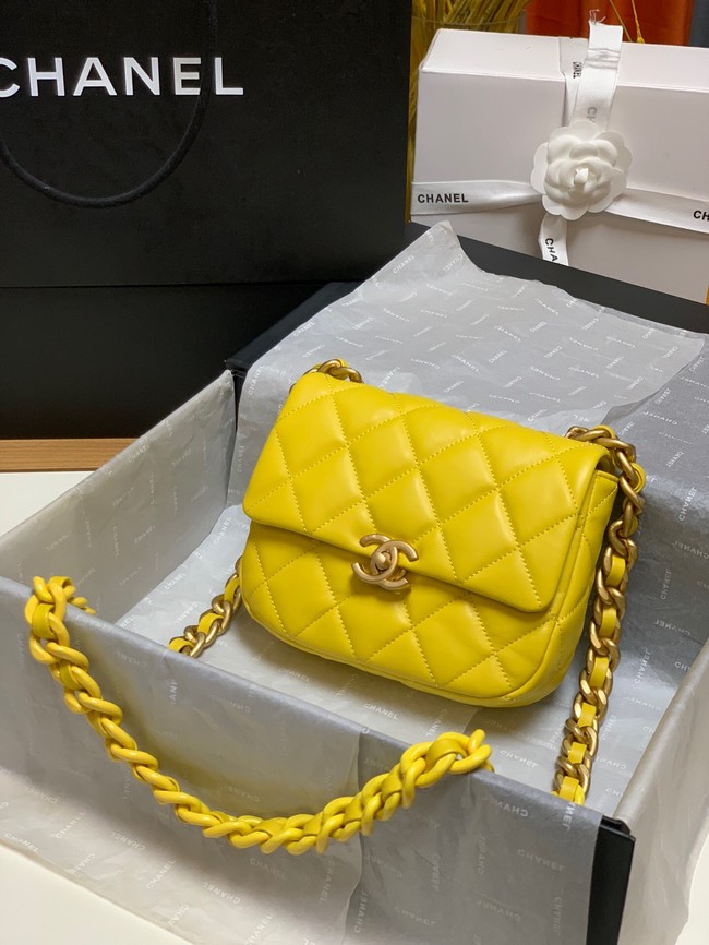 Chanel mini Shoulder Bag Lambskin&Gold-Tone Metal AS3205 yellow