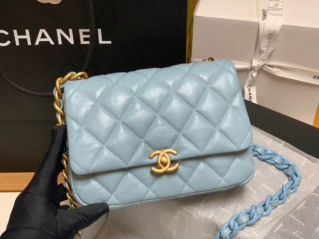Chanel small Shoulder Bag Lambskin&Gold-Tone Metal AS3206 sky blue