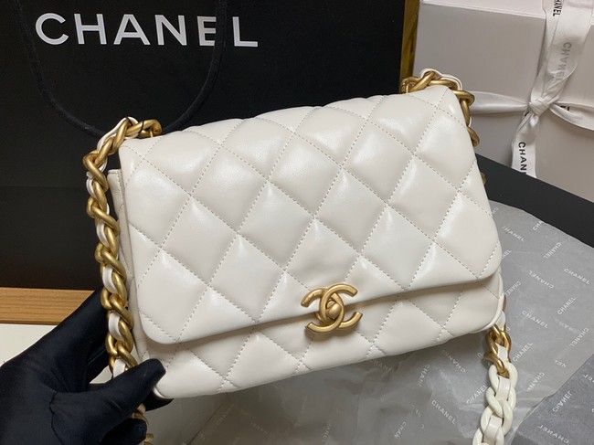 Chanel small Shoulder Bag Lambskin&Gold-Tone Metal AS3206 white