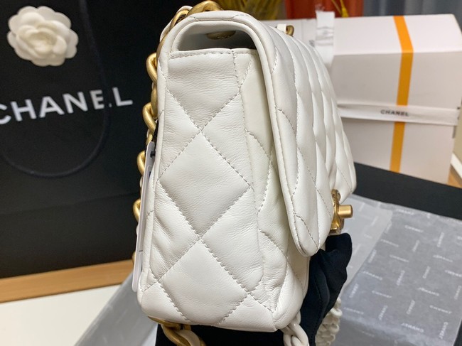 Chanel small Shoulder Bag Lambskin&Gold-Tone Metal AS3206 white