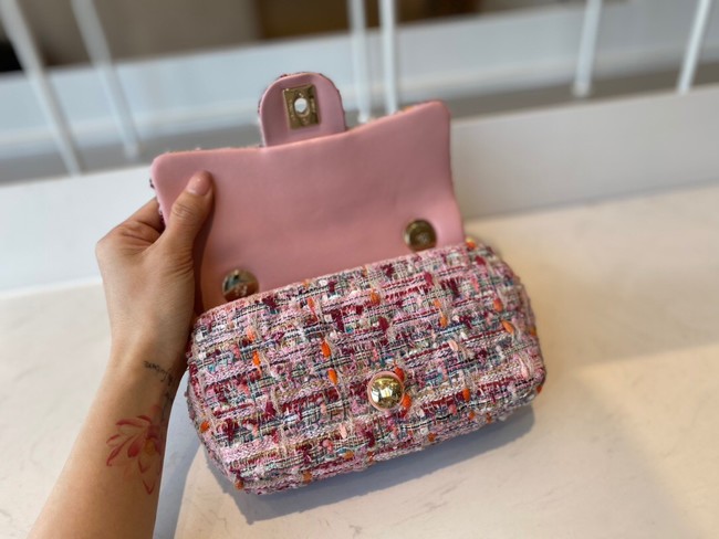 CHANEL Tweed Braided Sheepskin & Gold-Tone Metal AS0593 pink