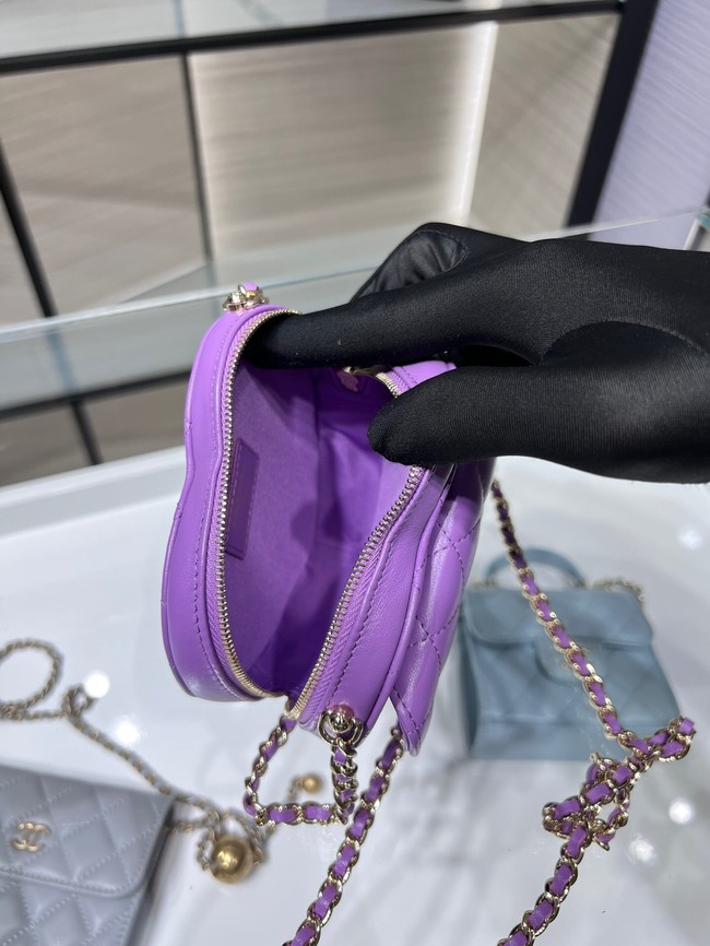 Chanel 2022S Love Heart mini Lambskin Crossbody Chain Bag AO2784 Purple