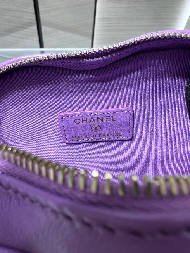 Chanel 2022S Love Heart mini Lambskin Crossbody Chain Bag AO2784 Purple