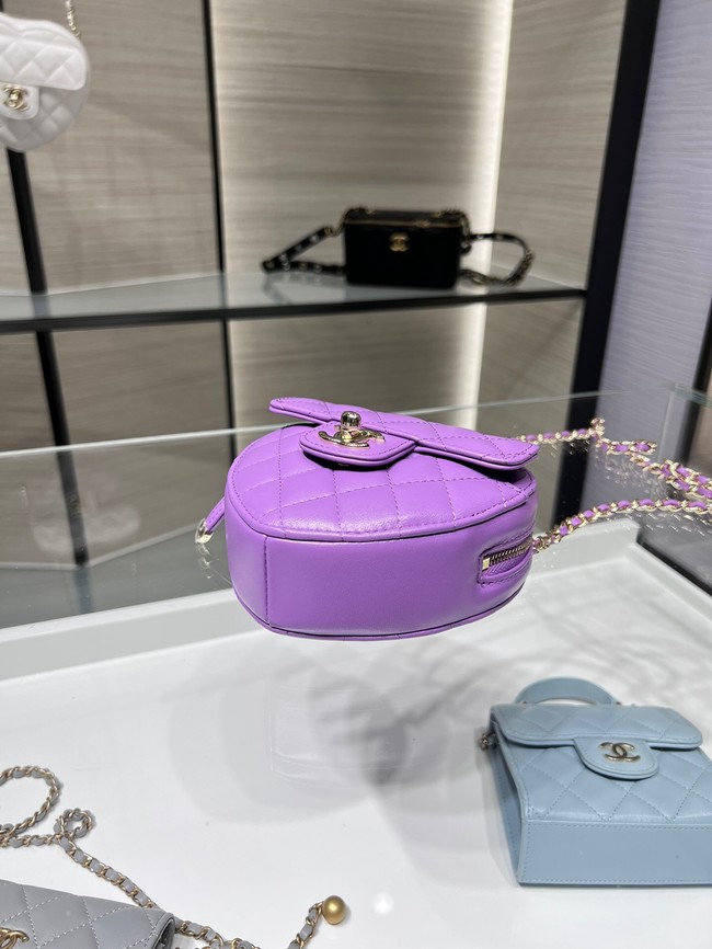 Chanel 2022S Love Heart mini Lambskin Crossbody Chain Bag AO2784 Purple