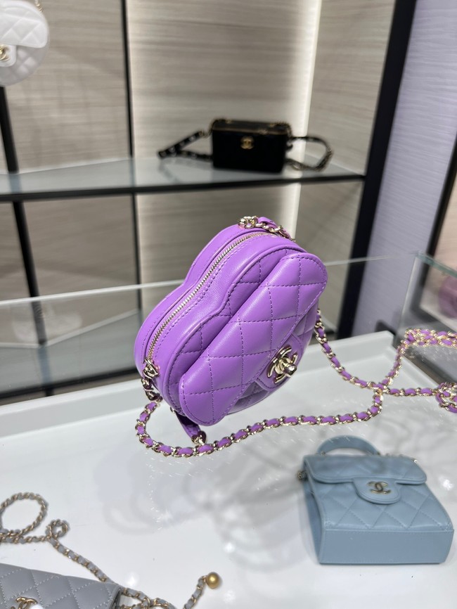 Chanel 2022S Love Heart mini Lambskin Crossbody Chain Bag AO2784 Purple