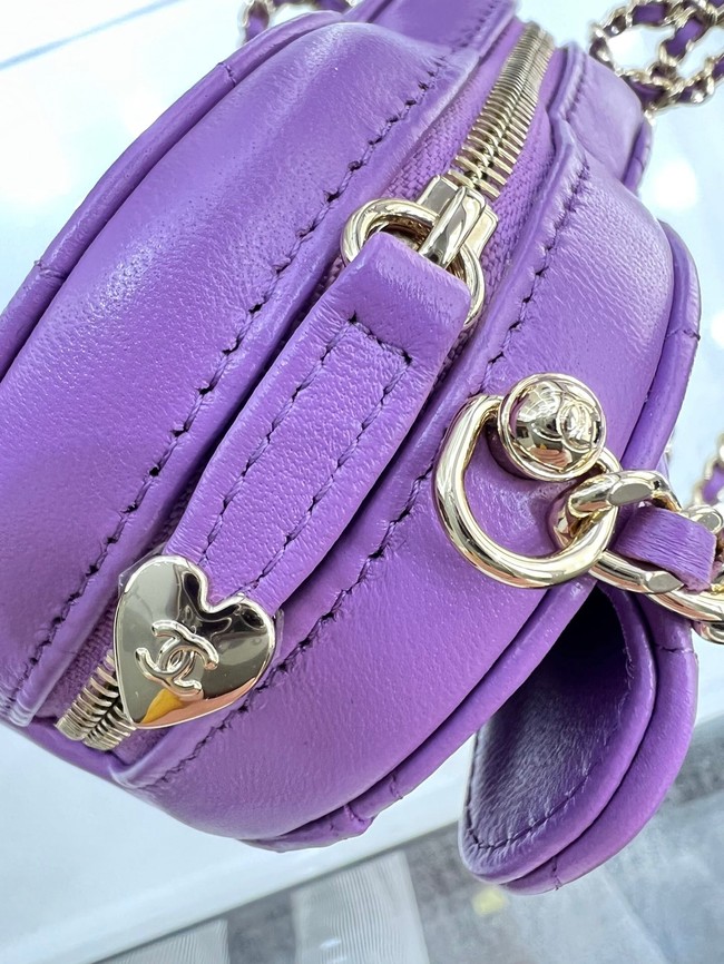 Chanel 2022S Love Heart mini Lambskin Crossbody Chain Bag AO2784 Purple
