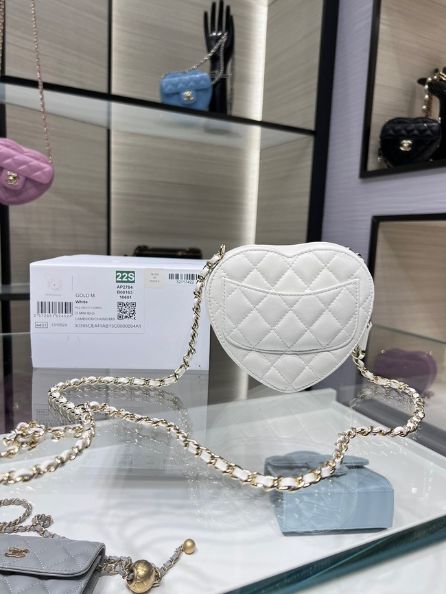 Chanel 2022S Love Heart mini Lambskin Crossbody Chain Bag AO2784 White