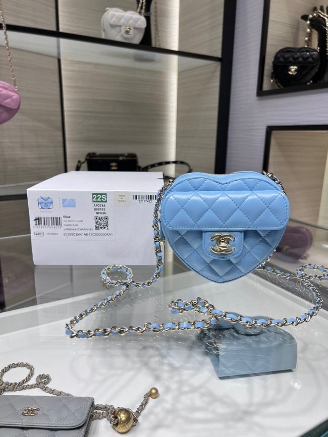 Chanel 2022S Love Heart mini Lambskin Crossbody Chain Bag AO2784 blue