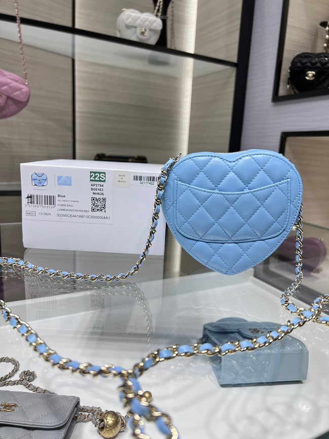 Chanel 2022S Love Heart mini Lambskin Crossbody Chain Bag AO2784 blue