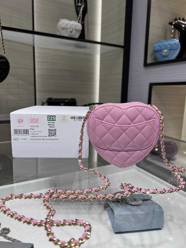 Chanel 2022S Love Heart mini Lambskin Crossbody Chain Bag AO2784 pink