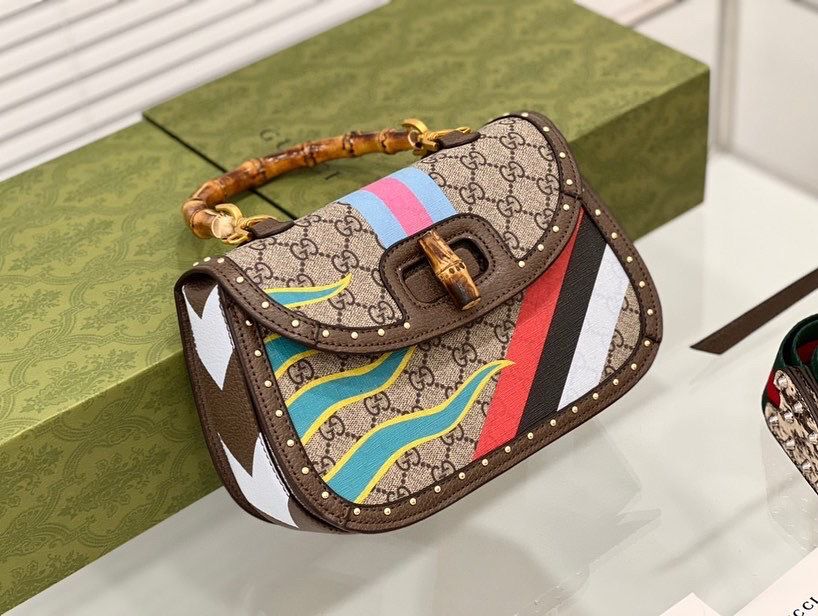 Gucci top handle bag with Bamboo 675798 colorful pattern