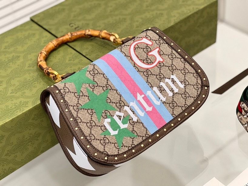 Gucci top handle bag with Bamboo 675798 colorful pattern