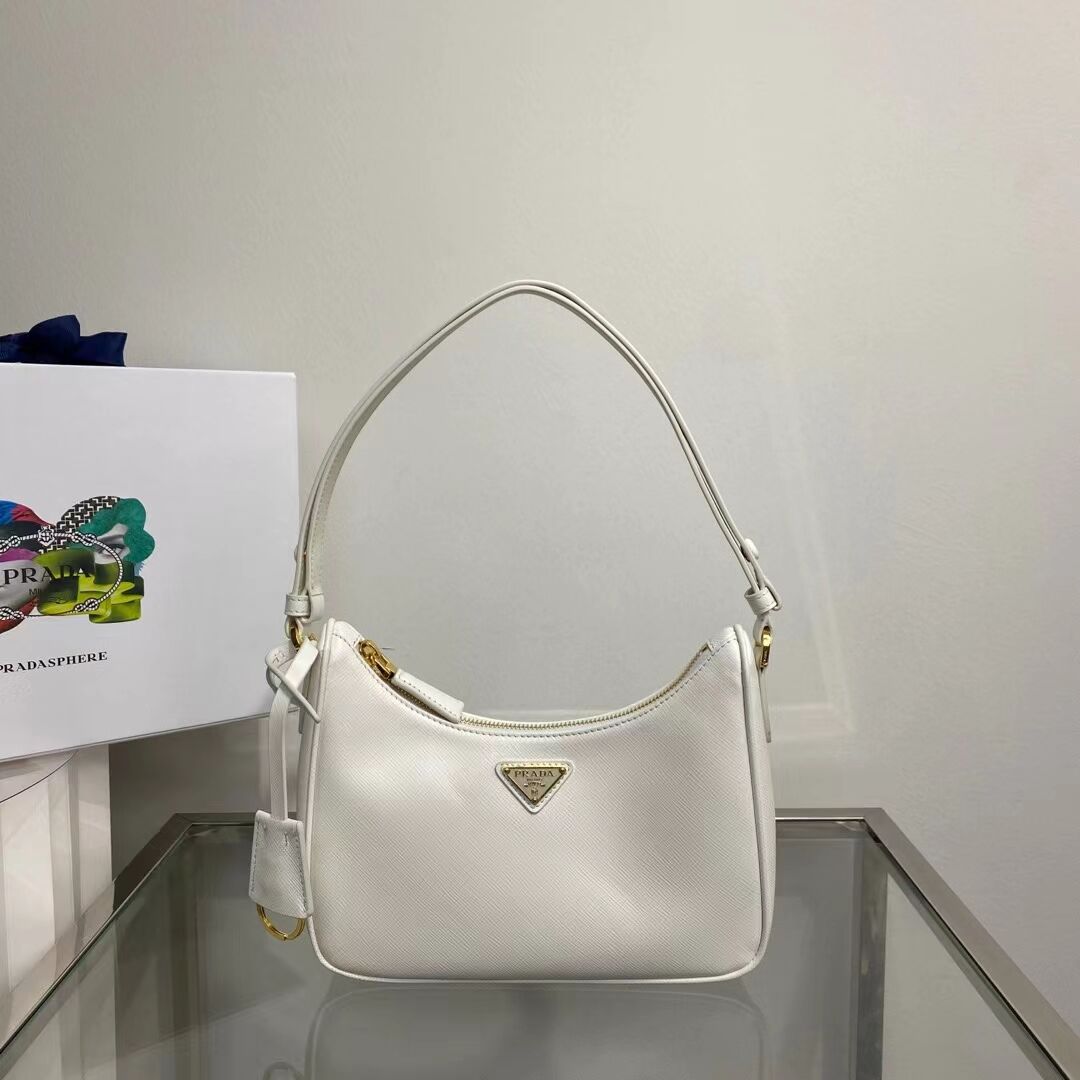 Prada Small Saffiano leather shoulder bag 1BD330 WHITE