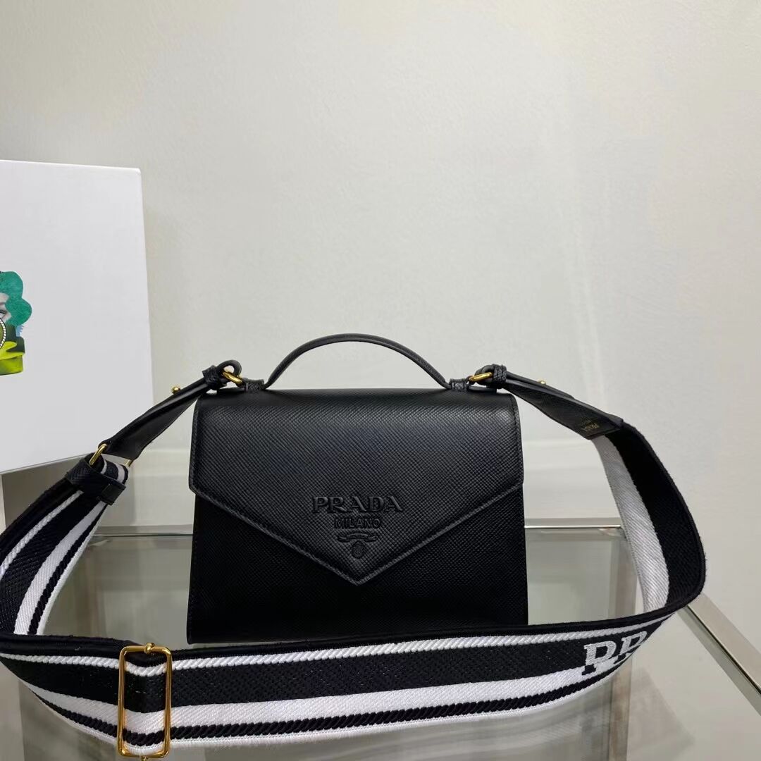 Prada Monochrome Saffiano and leather bag 1BD317 black