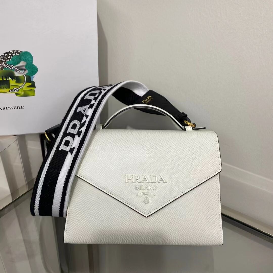 Prada Monochrome Saffiano and leather bag 1BD317 white