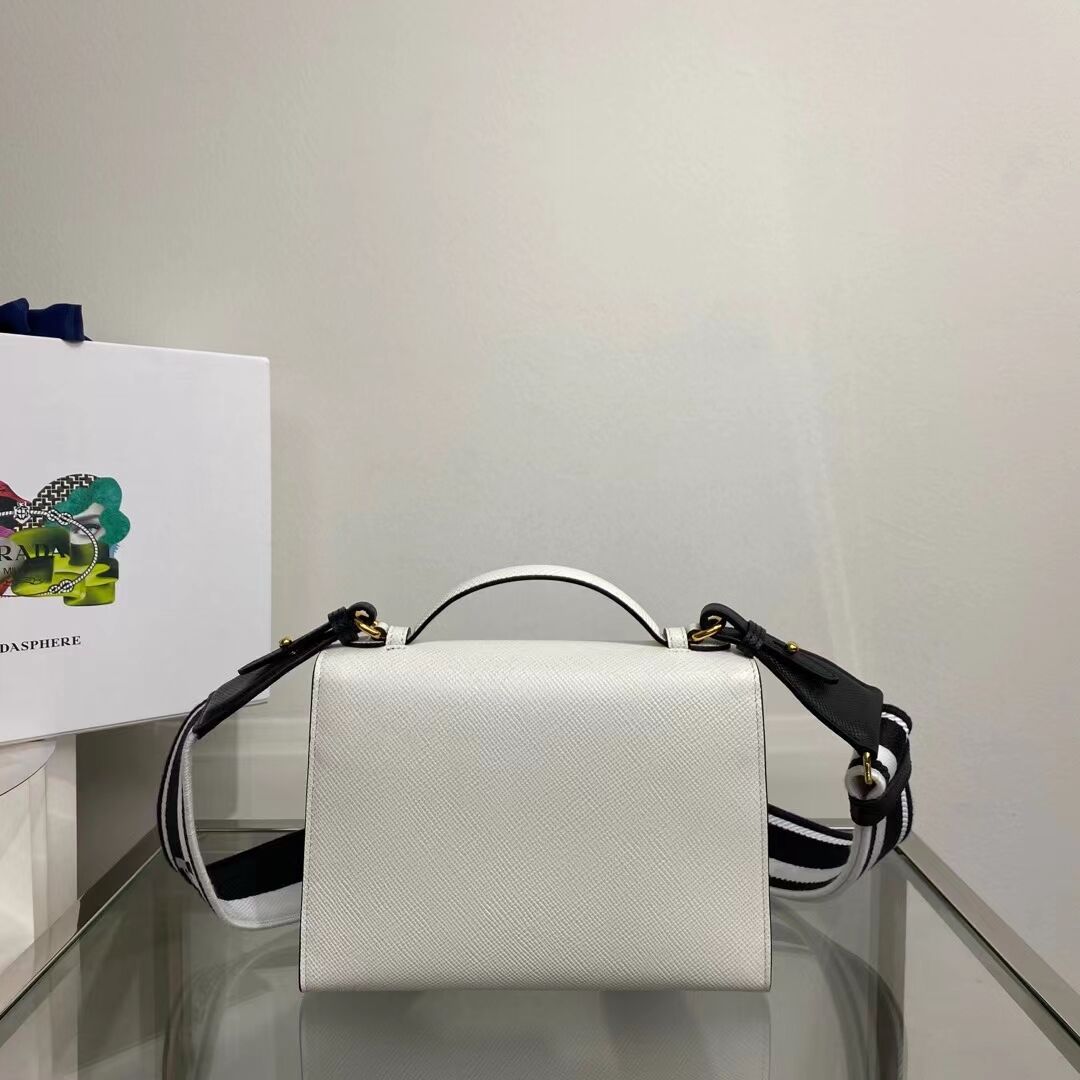 Prada Monochrome Saffiano and leather bag 1BD317 white