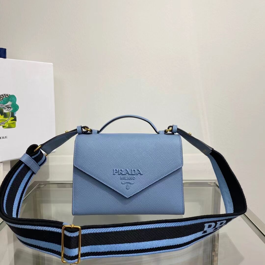 Prada Monochrome Saffiano and leather bag 1BD317 sky blue