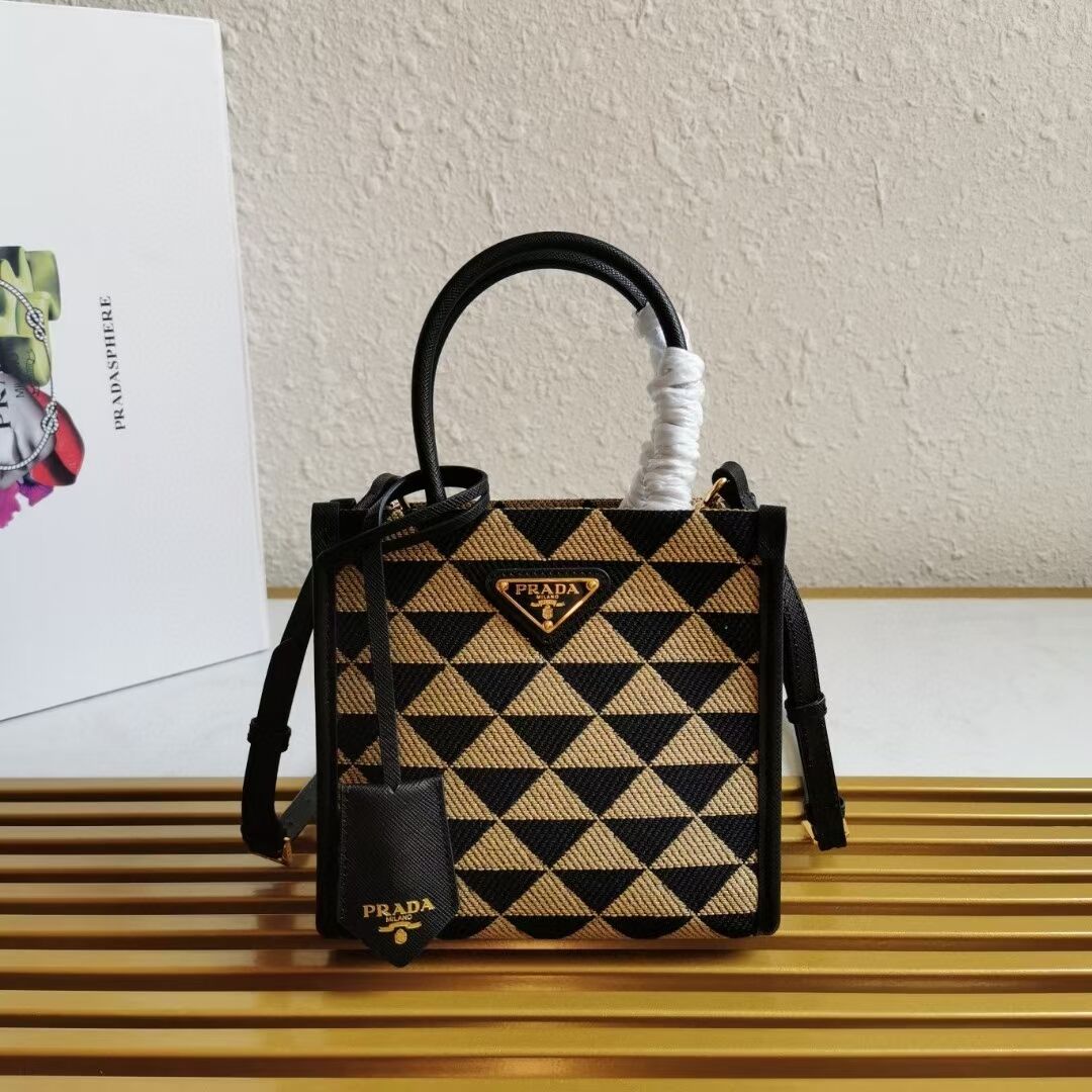 Prada Symbole jacquard fabric micro bag 1BA355 Black&Beige