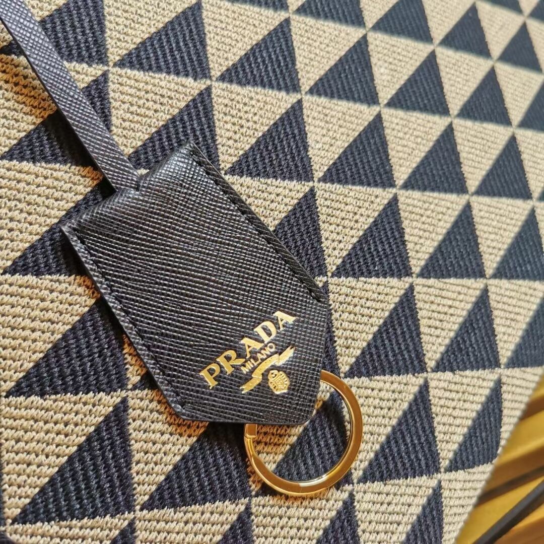 Small Prada Galleria jacquard fabric bag 1BA863 Black&Beige