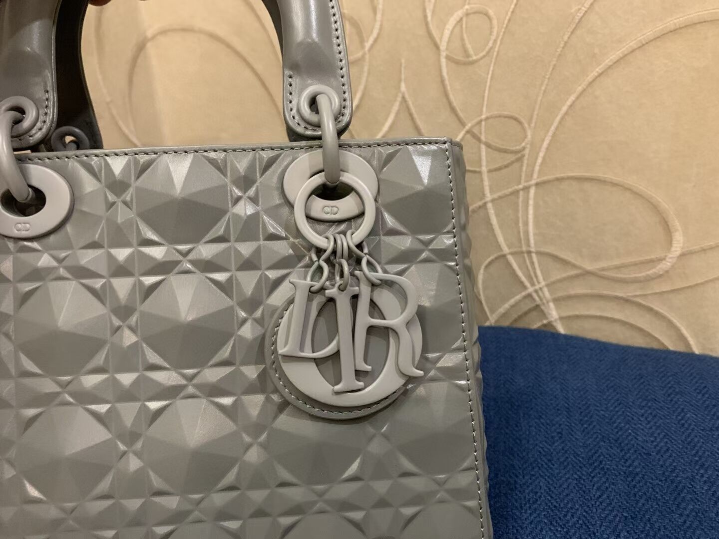 MEDIUM LADY DIOR BAG Cannage Calfskin C2813 gray