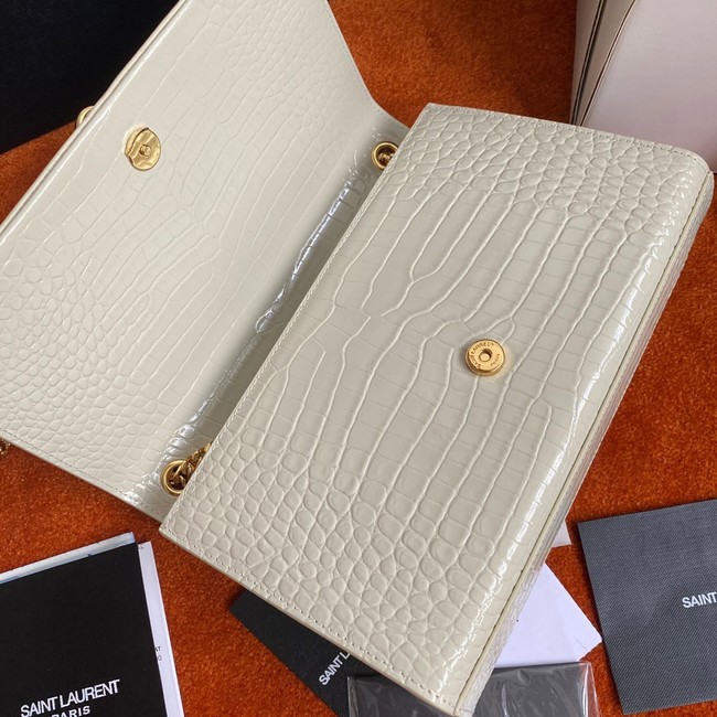 Yves Saint Laurent KATE CHAIN WALLET WITH TASSEL IN CROCODILE-EMBOSSED SHINY LEATHER 452159 WHITE