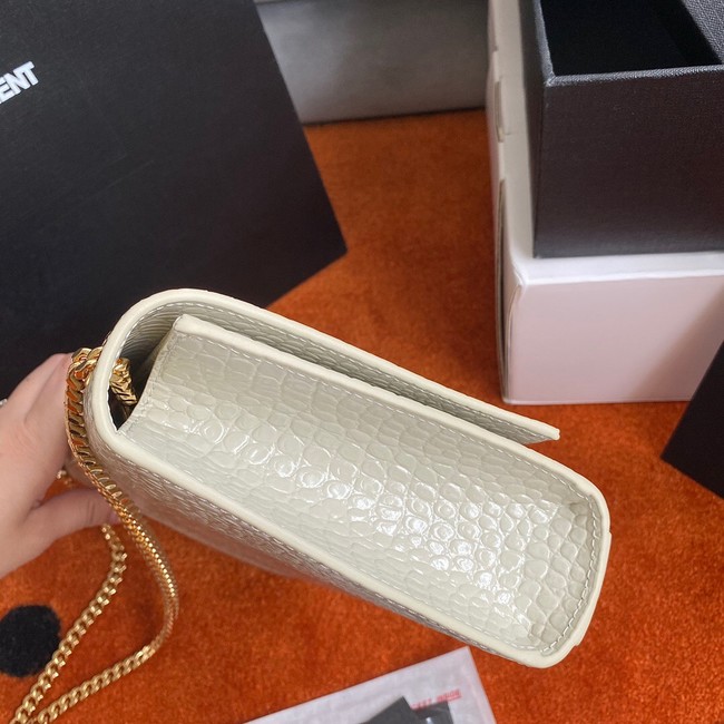 Yves Saint Laurent KATE CHAIN WALLET WITH TASSEL IN CROCODILE-EMBOSSED SHINY LEATHER 452159 WHITE