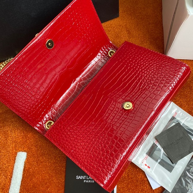 Yves Saint Laurent KATE CHAIN WALLET WITH TASSEL IN CROCODILE-EMBOSSED SHINY LEATHER 452159 red