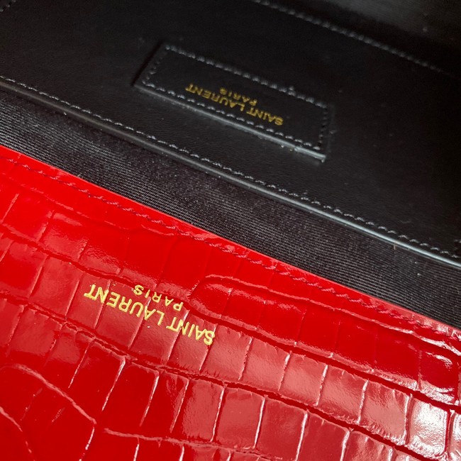 Yves Saint Laurent KATE CHAIN WALLET WITH TASSEL IN CROCODILE-EMBOSSED SHINY LEATHER 452159 red