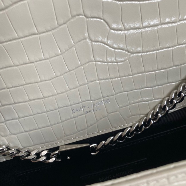 Yves Saint Laurent KATE CHAIN WALLET WITH TASSEL IN CROCODILE-EMBOSSED SHINY LEATHER 452159B WHITE