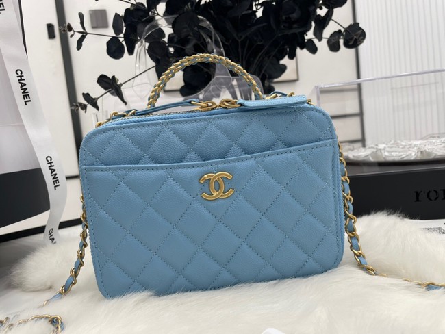 CHANEL HANDBAG Grained Calfskin&Gold-Tone Metal AP3222 blue