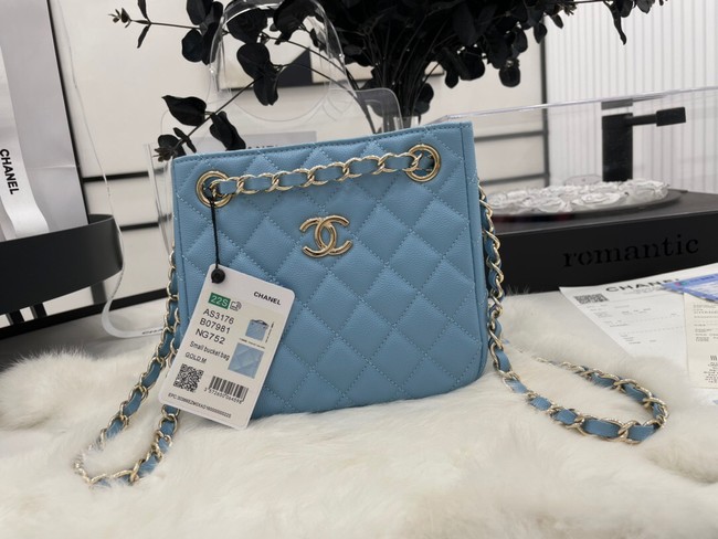 Chanel mini Shoulder Bag Grained Calfskin&Gold-Tone Metal AS3176 blue