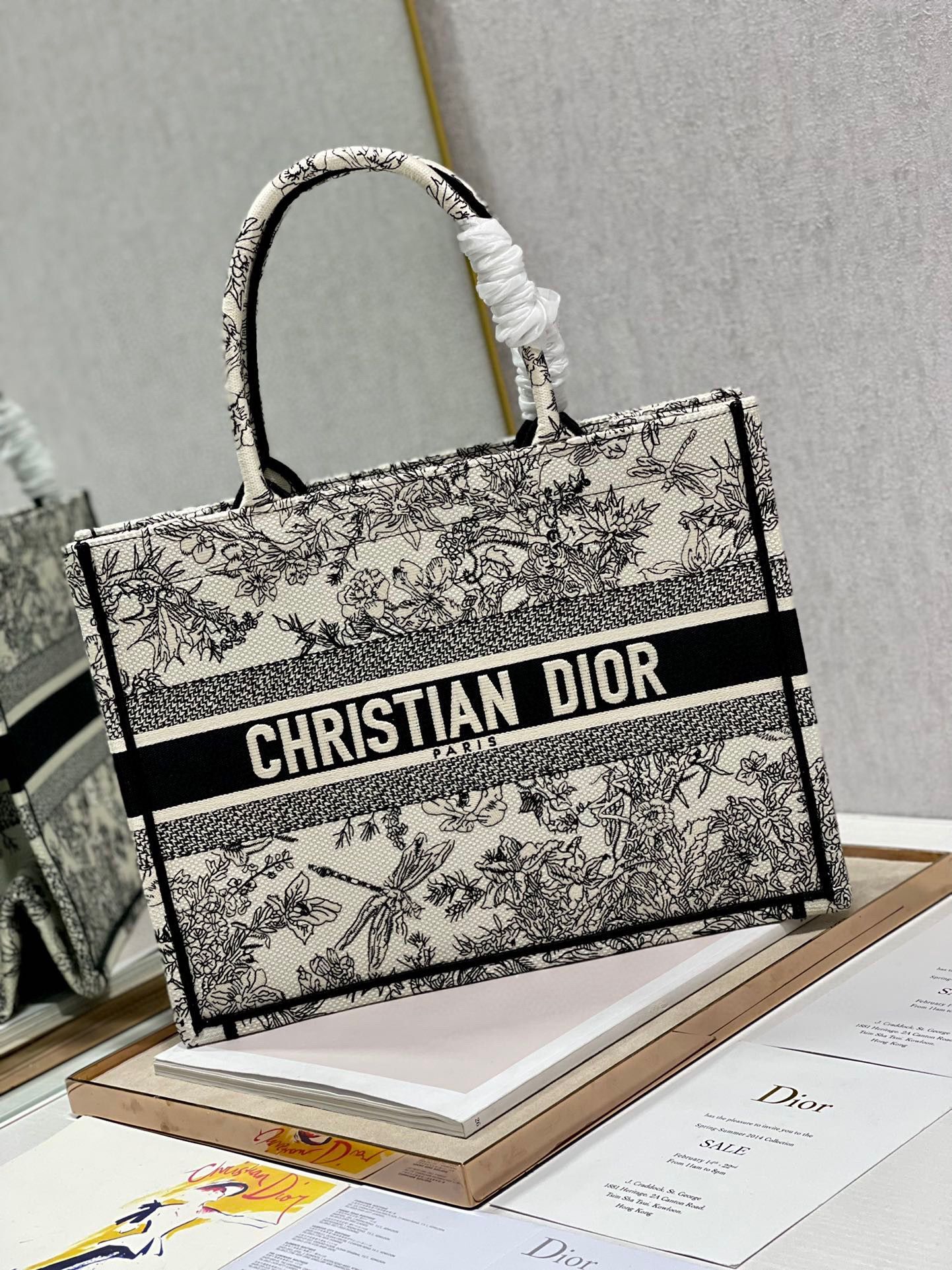 DIOR BOOK TOTE BAG DRAGONFLY DE JOUY M1286Z Black