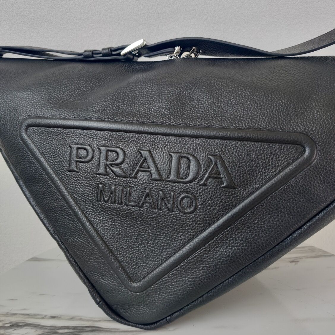 Prada Deer skin Leather Triangle shoulder bag 2VD012 black