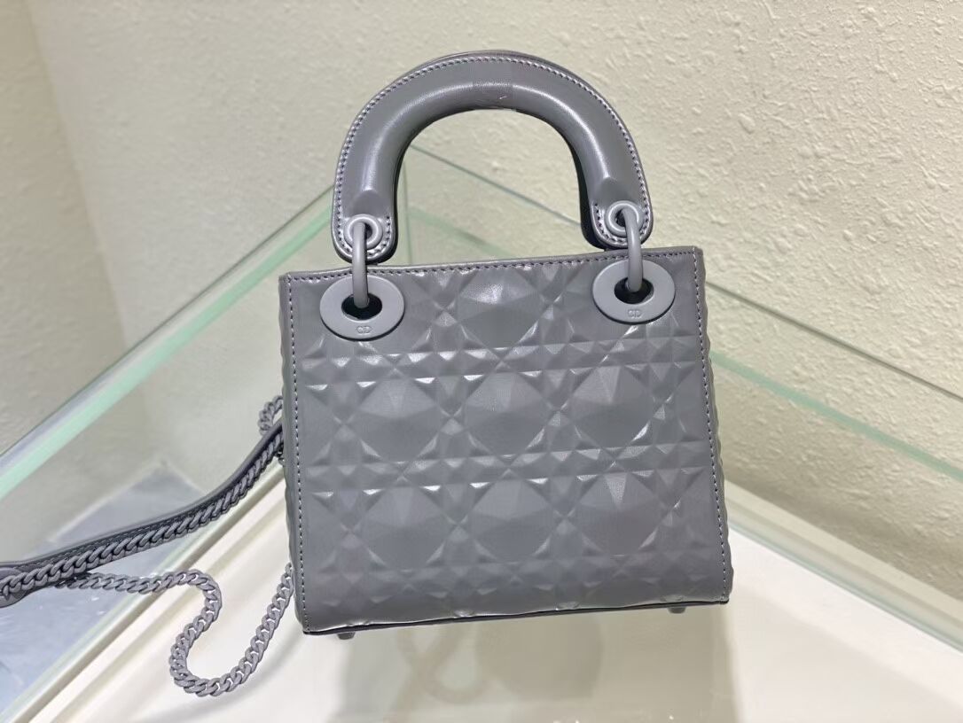 MINI LADY DIOR BAG Cannage Calfskin C2815 gray