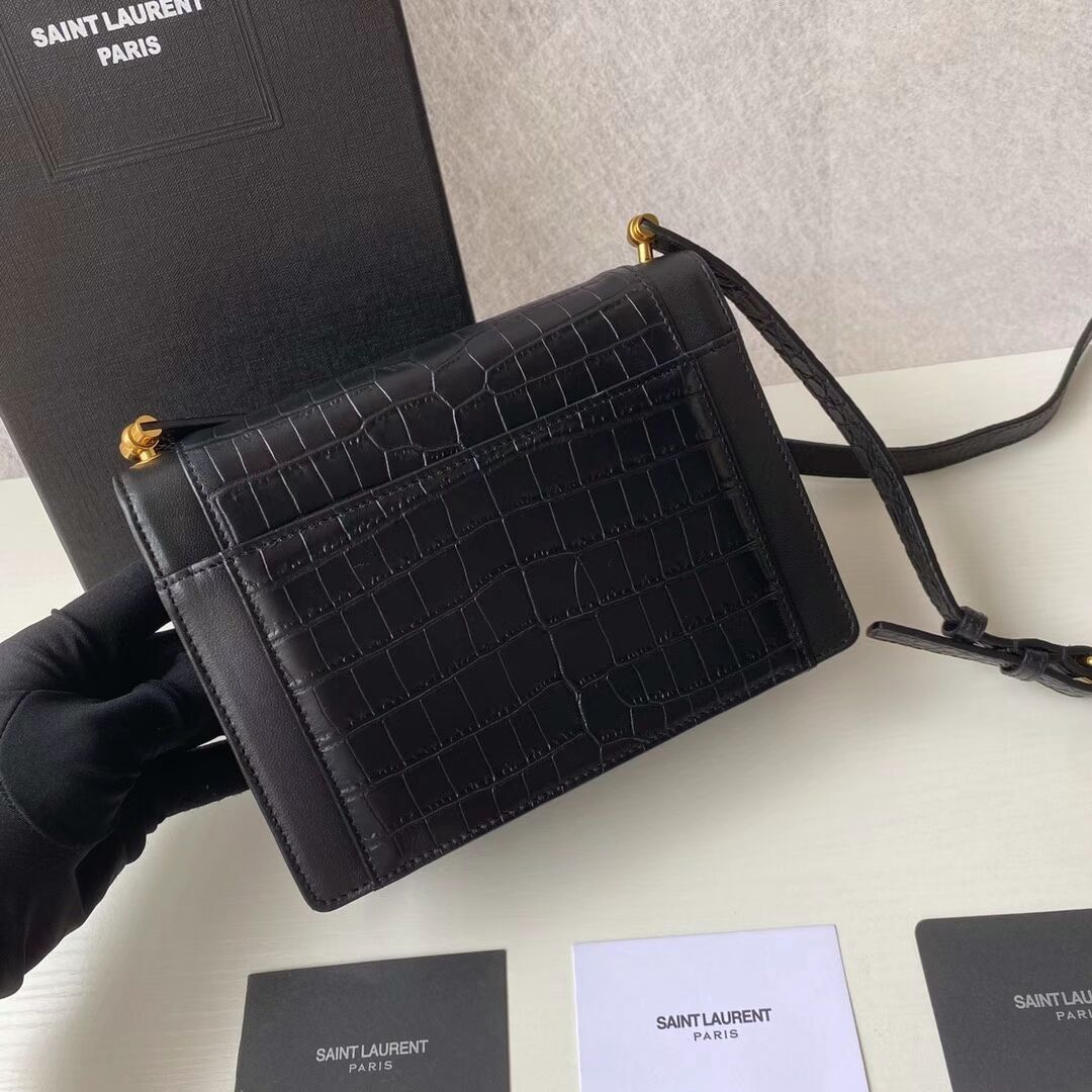 Yves Saint Laurent GABY MINI SATCHEL CROCODILE-EMBOSSED SHINY LEATHER Y568890 black