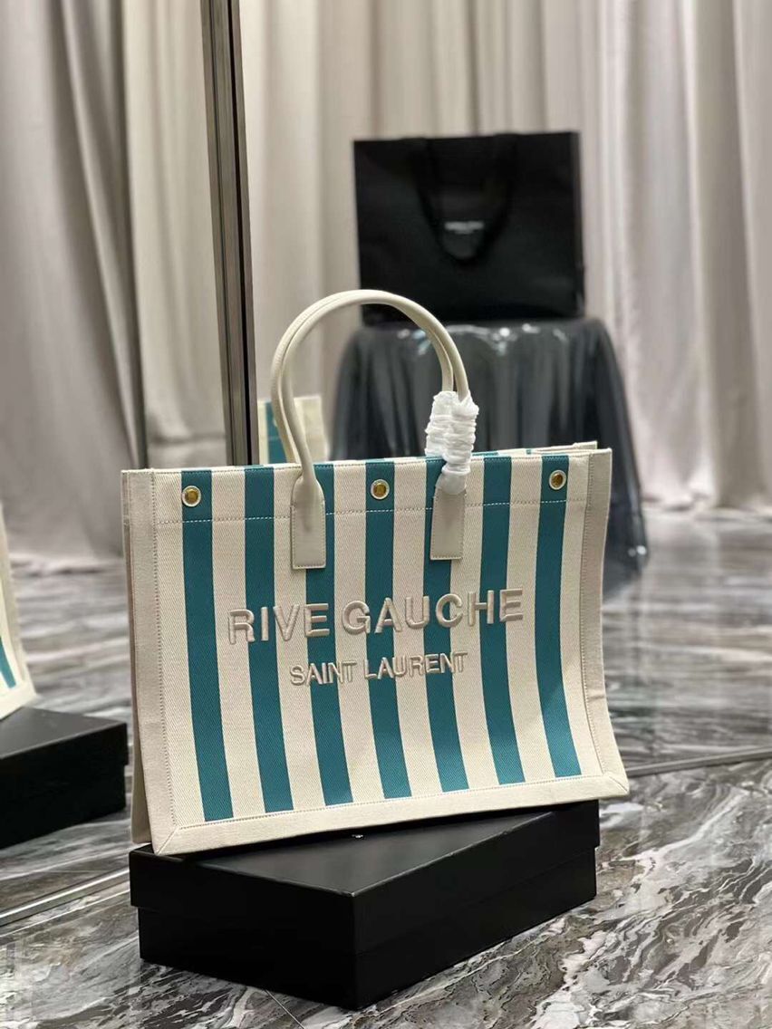 Yves Saint Laurent TWEED AND LAMBSKIN shopping bag Y677922 light blue