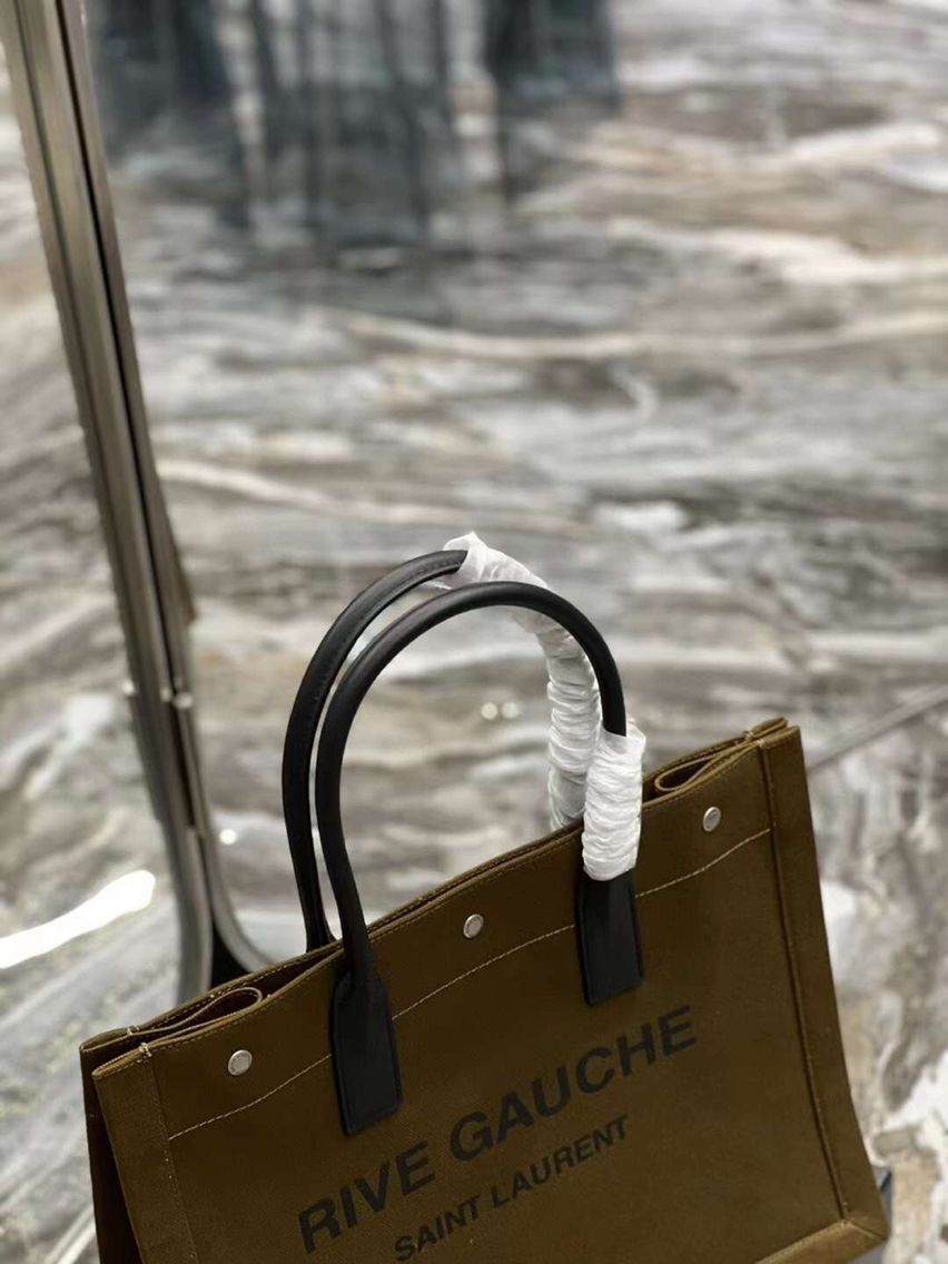 Yves Saint Laurent TWEED AND LAMBSKIN shopping bag Y677943 Military green