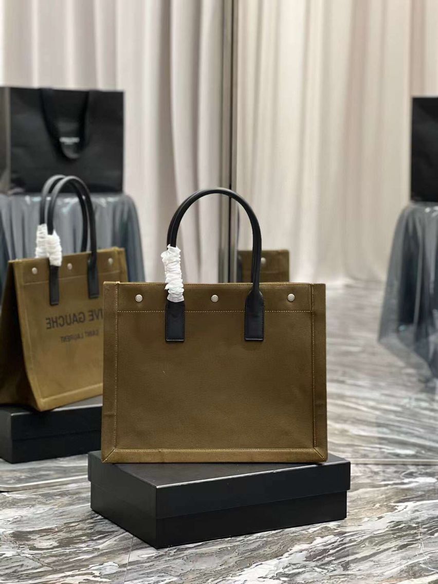 Yves Saint Laurent TWEED AND LAMBSKIN shopping bag Y677943 Military green