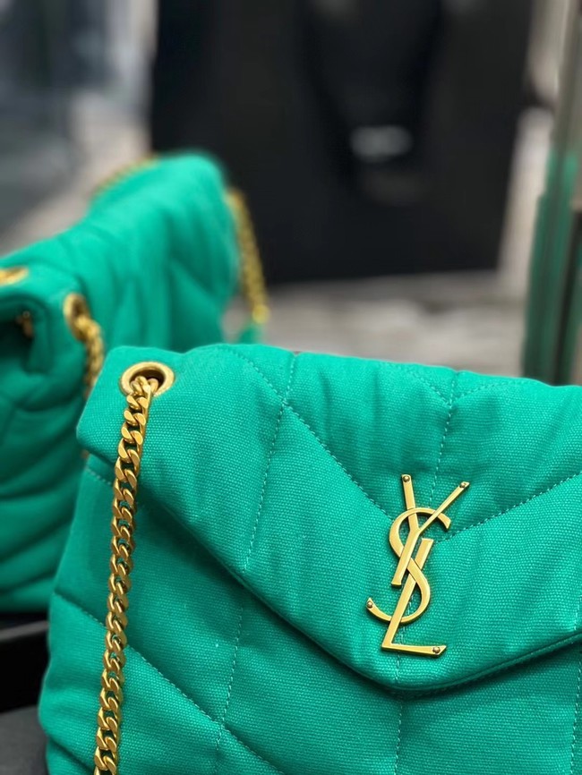 SAINT LAURENT PUFFER SMALL CHAIN BAG IN DENIM AND SMOOTH LEATHER 577476 green