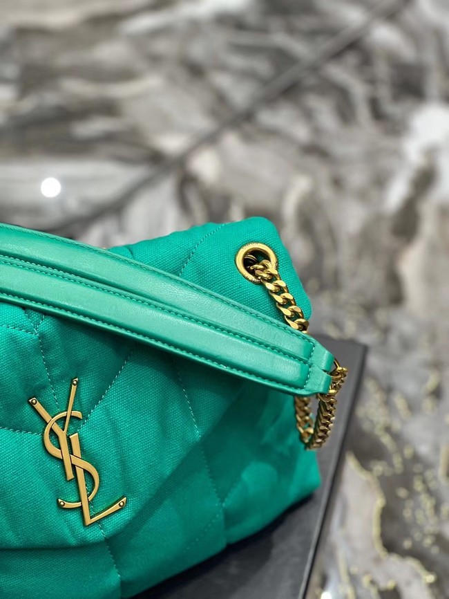 SAINT LAURENT PUFFER SMALL CHAIN BAG IN DENIM AND SMOOTH LEATHER 577476 green