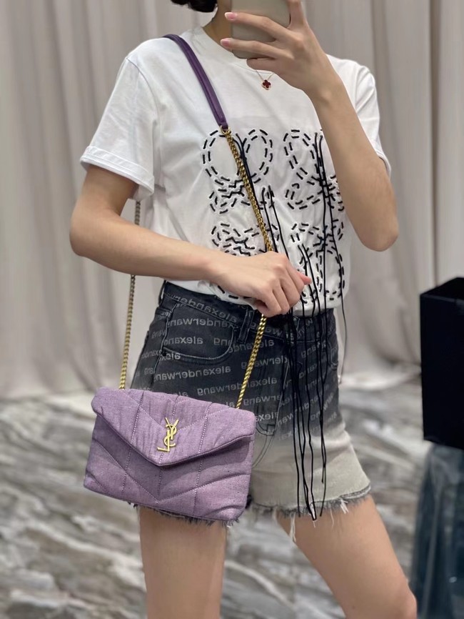 SAINT LAURENT PUFFER TOY BAG IN CANVAS AND SMOOTH LEATHER 620333 BLEACHED LILAC