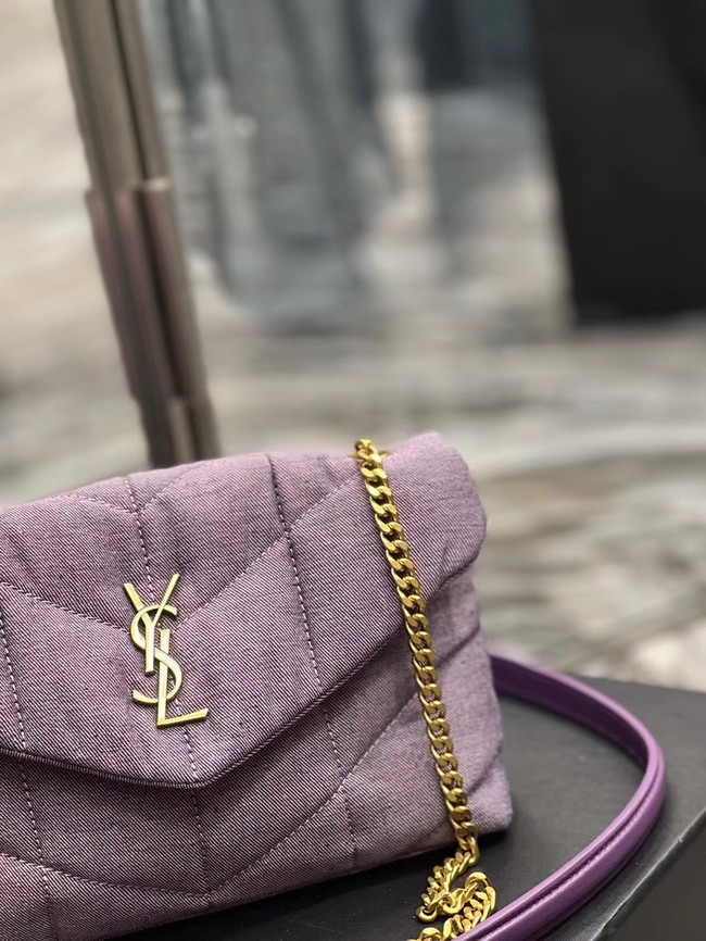 SAINT LAURENT PUFFER TOY BAG IN CANVAS AND SMOOTH LEATHER 620333 BLEACHED LILAC