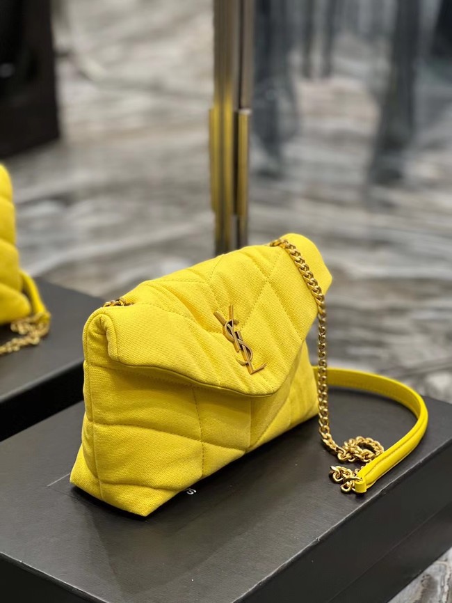 SAINT LAURENT PUFFER TOY BAG IN CANVAS AND SMOOTH LEATHER 620333 JAUNE CITRON